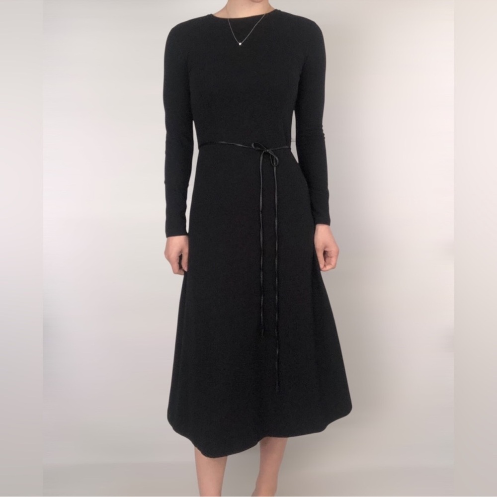 Vince A Line Stretch Tie Waist Midi Dress Black Size S